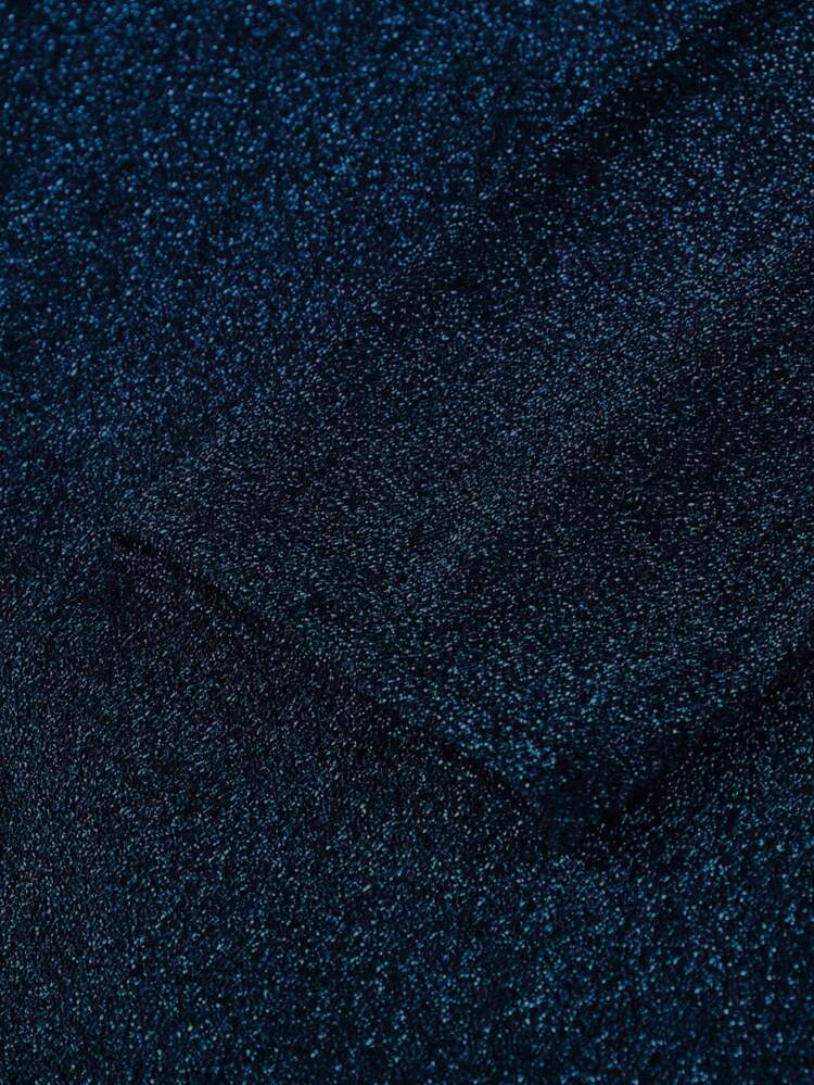 Vestido de Festa Formal Elegante com Paetês, Ombros de Fora, Cintura Marcada, Fenda, Vestido Verde Midi - Azul Marinho - Visão 7