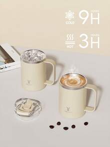 Meoky 14oz Stainless Steel Insulated Tumbler With Handle - Leak-Proof, Thermal Travel Mug With Straw, Vacuum Insulated, Hot & Cold - Beige - View 4