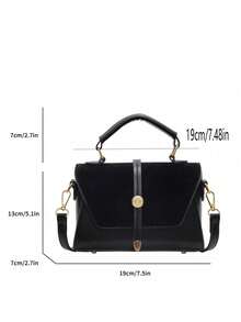 新款时尚经典金属扣装饰设计便携可调节肩带方形包，酒红色翻盖设计，适合户外运动、通勤、购物、校园及短途旅行。新年特惠 - 黑色 - 查看 8