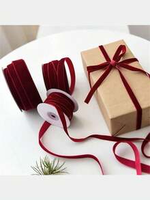 1 Roll Of 5 Yards Luxurious Burgundy Velvet Ribbon Soft, Single-Sided, And Durable, Suitable For Gift Wrapping, DIY Jewelry Making, Christmas Tree Decoration, Wedding Scene Arrangement, And Home Decor Perfect For Making And Decorating Christmas Ornaments, Christmas Pajamas, Christmas Gifts And Decorations, Valentine's Day Decorations, Valentine's Day Gifts, And Valentine's Day Accessories. - Multicolor - View 1