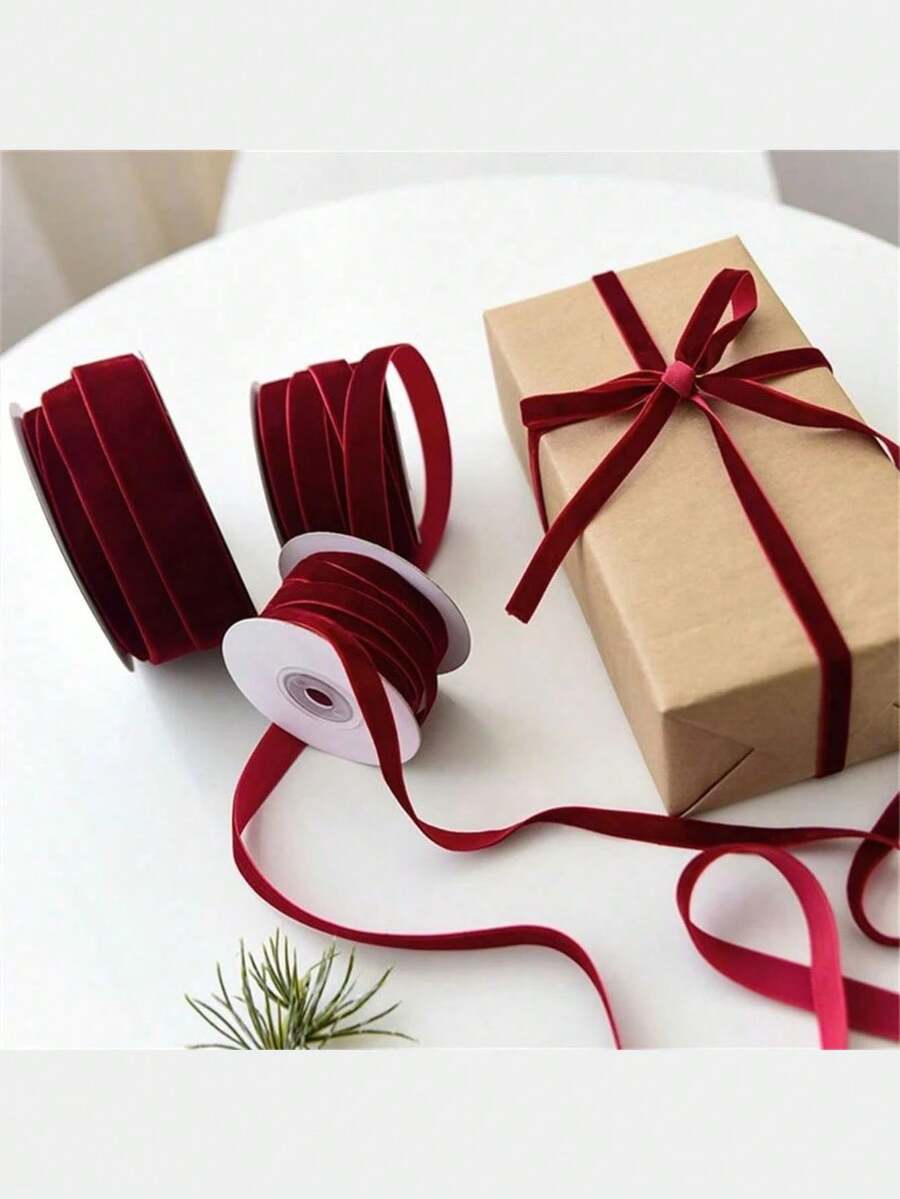 1 Roll Of 5 Yards Luxurious Burgundy Velvet Ribbon Soft, Single-Sided, And Durable, Suitable For Gift Wrapping, DIY Jewelry Making, Christmas Tree Decoration, Wedding Scene Arrangement, And Home Decor Perfect For Making And Decorating Christmas Ornaments, Christmas Pajamas, Christmas Gifts And Decorations, Valentine's Day Decorations, Valentine's Day Gifts, And Valentine's Day Accessories. - Multicolor - View 1