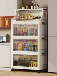 1个可折叠塑料双门储物柜，便携式衣柜，家居收纳整理柜，适用于客厅、厨房、浴室、卧室、玩具收纳、零食柜，圣诞节和万圣节礼物 - 透明 - 查看 8