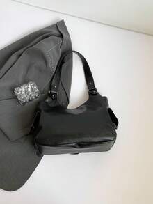 Duża torba na ramię, czarna torebka z ekoskóry, styl amerykański punk gotycki, modna, minimalistyczna designerska torba typu tote