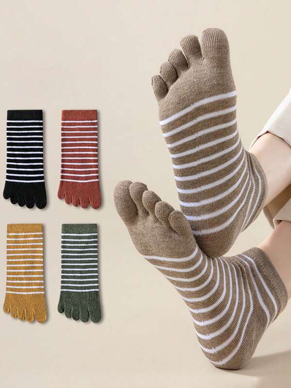 5 Pairs Women's Thick Warm Striped Toe Socks