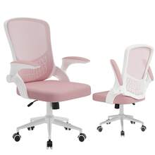 GartistGo Ergonomic Office Desk Chair With Flip-Up Armrests, Mid-Back Mesh Chair With Lumbar Support, Adjustable Height & Storage Backrest, Comfortable Computer Chair For Home Office - Pink - View 10