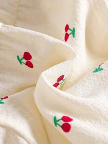 Newborn Baby Girls Cute Cartoon Cherry Woven Round Neck Button Ruffle Contrast Bow Long Sleeve Jumpsuit With Headband