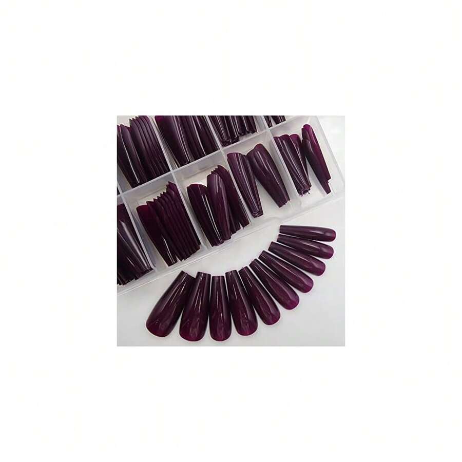 Colored Coffin Press On Nails Long Ballerina False Fake Nail Tips Full Cover Manicure Design Acrylic Nails 100pc For Women Teen FFgirls (Dark Grape){Inchcolor_nameinch:InchDarkGrapeinch} - 黑葡萄 - 查看 1