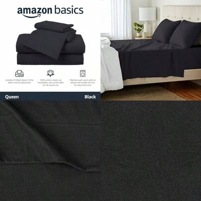 Cotton Jersey 4Piece Bed Sheet Set Queen Black Solid