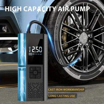 7.4V 1500mAh Inflador de neumáticos portátil - Compresor de aire para automóvil con manómetro digital, luz LED y función de apagado automático - Adecuado para automóviles, motocicletas, bicicletas, balones, etc. - Regalo de Navidad/Accesorio de auto