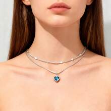 Set Of 2 Women's Necklaces, Each With A Vibrant Colored Heart-Shaped Pendant. Plated In 925 Sterling Silver Or 18K Gold. - 銀色 - 查看 4