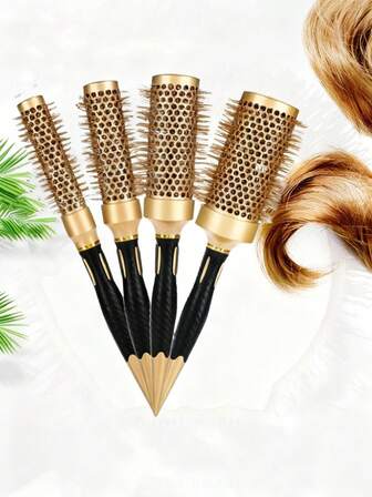 1 st guldfärgad rund hårborste, professionell stylingkam för att jämna ut frissigt hår, skönhetsverktyg i salongsklass