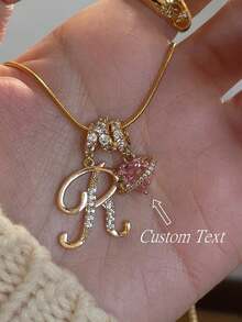 1pc Minimalist Cubic Zirconia Heart Pendant Initial Necklace, Customized Simple Letter Name Necklace, Stainless Steel Personalized Initial Pendant For Women, Ideal Gift For Girlfriend, Mom, Family, Friend, Daughter, Anniversary, Valentine's Day, Mother's Day, Birthday, Graduation, Daily Wear, Wedding, Party, Gold, Stylish, Colorful