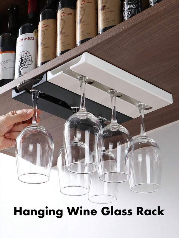 1 pieza/2 piezas Estante colgante para copas de vino, soporte duradero para copas, montado debajo del estante sin necesidad de taladrar, estilo minimalista ahorra espacio, adecuado para el hogar y el bar, se adapta a copas con un diámetro de 3-8,5 cm/1,18-3,35 pulgadas, disponible en blanco y negro