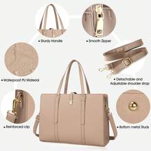 NEWHEY Fashion Women's Tote Bag, Made Of High-Quality Scratch-Resistant And Waterproof PU Material, 3-Compartment Design, Meets Different Needs, Maximizes Capacity, 2 Internal Slip Pockets, 2 Elastic Side Pockets, 1 Zipper Pocket, 2 Pen Slots, And 1 External Rear Zipper Pocket - Khaki - View 3