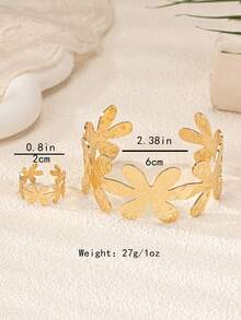 2pcs Fashionable Leaf Design Bracelet & Ring Set, Suitable For Women Street & Party Wear - Yellow Gold - View 3