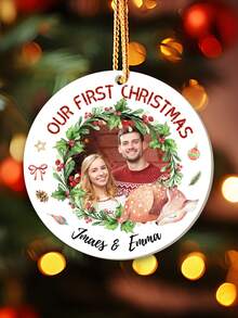 1pc Custom Personalized First Christmas Ornament With Photo Deer Christmas Ornament Gift For Kid,Customized Ornaments With Photo And Text,Customized Christmas Tree Ornaments,Funny Secret Santa Gifts,Customized Christmas Gifts,Makezbright Personalized Gifts