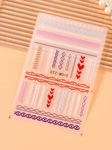 2片装毛衣条纹美甲贴纸，3D彩色线条格子法式美甲贴纸，新年美甲用品，DIY美甲装饰 - 彩色 - 查看 6