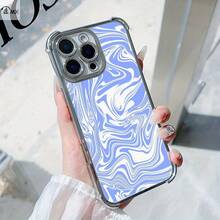 Funda de Teléfono con Diseño de Patrón Abstracto en Espiral Azul y Blanco para  16, 16e, 16 Plus, 16 Pro, 16 Pro Max,  15, 15 Plus, 15 Pro, 15 Pro Max, 14, 14 Plus, 14 Pro, 14 Pro Max, 13, 13 Pro, 13 Pro Max, 12, 12 Pro, 12 Pro Max, 11, 11 Pro Max, 7, 8, X, XS, Anti-suciedad, a la Moda, , Antigolpes en las Cuatro Esquinas - Colores mixtos - Ver 6