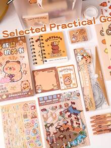 20/26 PAQUETE Adorable set de artículos de papelería con temática de capibara - Incluye libro de pergamino, bolígrafo de gel, colgante y accesorios - Perfecto para estudiantes y amantes de los animales | Útiles de oficina lindos, diseño alegre | Bolígrafos de gel y accesorios de capibara - Multicolor - Ver 3