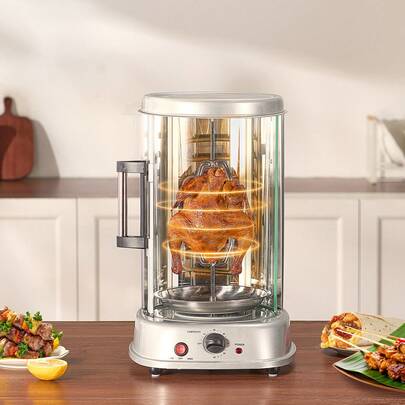 Shawarma Grill Machine, Vertical Chicken Shawarma Cooker Machine Countertop, Electric Stainless Steel Broiler Gyro Rotisserie Oven Doner Kebab Machine, For Home Restaurant Kitchen Parties