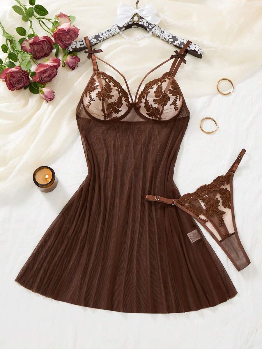 Bộ 2 món đồ ngủ nữ màu đỏ tía quyến rũ - Áo ngủ sang trọng, gợi cảm, áo ngực không tay thêu nơ, đồ mặc nhà mềm mại, thoải mái, phù hợp cho mọi mùa, váy mỏng xuyên thấu, quà tặng Giáng sinh & Halloween.