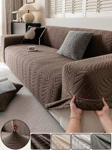 1件装四季通用弹力沙发套，防滑全包覆式沙发座垫套，可机洗防尘沙发毯，宠物友好型，适用于卧室、办公室、客厅，单人/双人/三人/四人沙发 - 棕色 - 查看 2