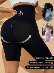 Celana Legging Pendek Pembentuk Tubuh Wanita Ukuran Besar Tanpa Jahitan Pinggang Tinggi Pengontrol Perut - Hitam - View 4