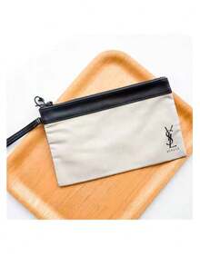 Yves Saint Laurent Materiel Beauty Large Wristlet Makeup Bag, White And Black Zipper Cosmetic Case With Detachable Strap, 240x150mm, Women Makeup Bag For Travel And Daily Use - White Black - View 7