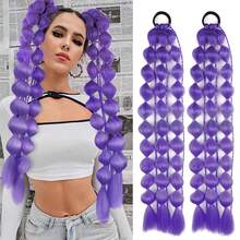 Extensiones de cola de caballo recta Yaki tipo burbuja - 2 piezas/1 pieza, extensiones de cabello sintético ligero de 24" con sujetador, coletas tipo ombre para todas las edades, accesorios para el cabello de rave y festivales - Multicolor - Ver 23
