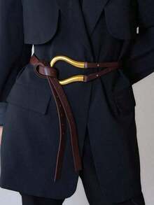 1pc Women's Suit Waist Belt, Versatile Wide Horseshoe Buckle Decoration Belt For Skirt Summer, School Fall, Autumn, Halloween - 黑色 - 查看 1