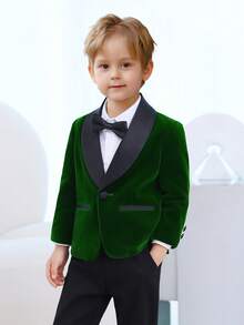 1pc Boys' Gentleman Suit Jacket, Shawl Neck Blazer, Young Boy Formal Wear For Birthday, Wedding - Green - View 4
