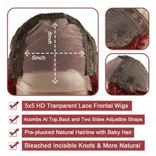 ownvmor 99j Burgundy Lace Front Wigs Human Hair 20 Inch Deep Wave Lace Front Wigs Human Hair Pre Plucked Red Curly Human Hair Wig 5x5 HD Colored Frontal Wet And Wavy Loose Deep Wave - 酒紅色 - 查看 8