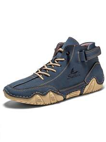 Salkin New Handmade Men's Boots With Elastic Band, Convenient Slip-On Design, Designer Sports Shoes, Men's Outdoor Casual Shoes, Affordable Brand Feel, Daily Commute Versatile Flat Shoes, Non-Slip Durable Leather Shoes, Men's Driving Ankle Boots, Holiday Gift, Soft Comfortable Breathable Spring/Autumn, Plus Size Men's Shoes, Please Order One Size Up - Navy Blue - View 5