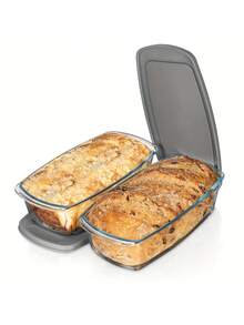 半个大容量玻璃烤盘带盖 - 可叠放，微波炉和烤箱适用，易提手，密封保鲜盒，适用于面包、蛋糕、糕点 - 非常适合圣诞节、感恩节、万圣节、复活节 - 厨房烘焙用品 - 彩色 - 查看 6