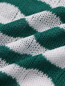 两件套女士针织套装，休闲优雅条纹领上衣和裤子，适合返校季、秋冬季节，也适合圣诞节、感恩节和新年穿着（条纹图案随机） - 湖綠 - 查看 9