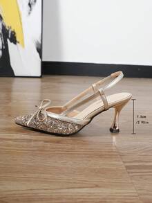 2025新款夏季优雅女士金色高跟尖头凉鞋,坡跟猫跟闭趾凉鞋,秋冬坡跟踝靴 - 金色 - 查看 7