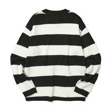 Autumn/Winter New American Dark Style BF Loose Fit High School Teenager Striped Sweater Couple Set - Black and White - View 2