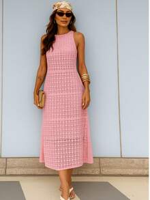 Lace Flared Dress, Beachwear, Elegance. - 粉色 - 查看 4