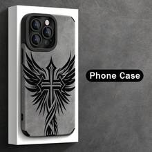 Funda de Teléfono con Patrón de Cruz Negra para iPhone 16ProMax/15Pro/14Plus/13/12/11/7/8Plus/X/XR/XsMax, Resistente a Impactos, Diseño de Moda, Cubierta Protectora de TPU, Cuero Sintético - Colores mixtos - Ver 2