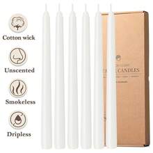 6 Pack White Dripless Unscented Taper Candles - 10 Inch Candle Sticks Long Burning 8 Hours - For Candlesticks, Weddings, Dinner, Parties, Vigil, Advent, Christmas, Than1ks 1giving{Inchcolor_nameinch:InchWhiteinch,Inchsize_nameinch:Inch12Inch-6Countinch} - 白色的 - 查看 3