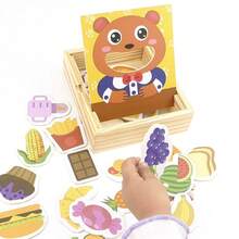 1 Set Montessori Children's Food Recognition Cognitive Toy Set, Cartoon Style Presenting Various Foods And Cute Bear Figures, Includes 1 Wooden Box, 30 Food Recognition Cards, 1 Cartoon Bear Standee, 1 Strawberry Pattern Blue Tray, 1 Wooden Spoon, Helps Children Identify 30 Foods, Classify Categories, Exercise Fine Motor Skills Through Spooning, Arranging Cards In Tray - Multicolor - View 8