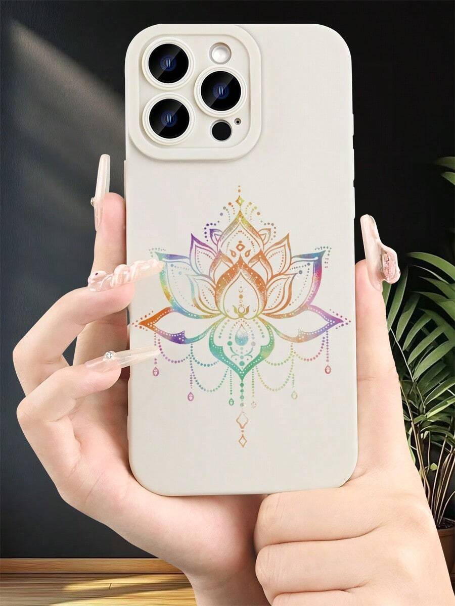 Bohemian Rainbow Lotus Mandala Pattern Phone Case For IPhone X/XS/11/12/13/14/15/16/17 &  S22/S23/S24/S25 - Trắng cổ - Xem 1