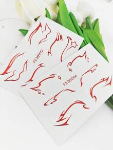 2 tờ nhãn dán kẻ mắt vàng đỏ 3D hình xăm trên mặt trang điểm cơ thể lễ hội âm nhạc trang phục tiệc trang trí mắt - Đỏ - Xem 8