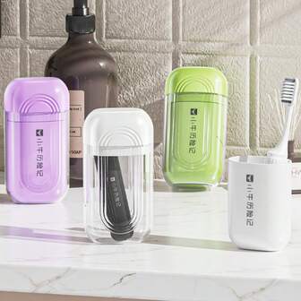 1pc Portable Folding Toothbrush Holder Case With Toothpaste Container And Rinse Cup, Compact Oral Care Travel Kit For Camping, Travel, School, Home