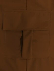 Women's Fashion Casual Solid Color Minimalist Pocket Elastic Waist Drawstring Cargo Pants Spring - Brown - View 5