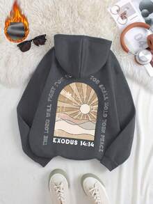 女士冬季阳光标语图案抽绳连帽卫衣，带口袋，休闲宽松度假风上衣，时尚冬季服装，适合日常穿着