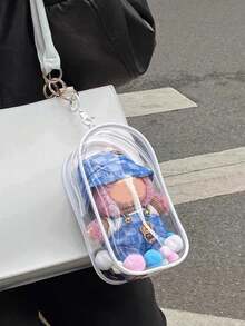 1pc Cute Plush Doll Storage Bag, Transparent Portable Protective Pouch To Hang On Bags/Luggage, Waterproof PVC Material, Fashionable Protective Case (Doll Not Included)