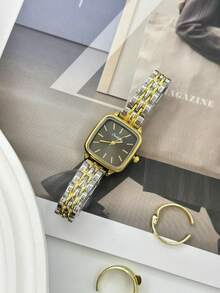 Relógio feminino casual quadrado de quartzo com pulseira metálica, decorativo e ideal para uso diário (1 unidade).