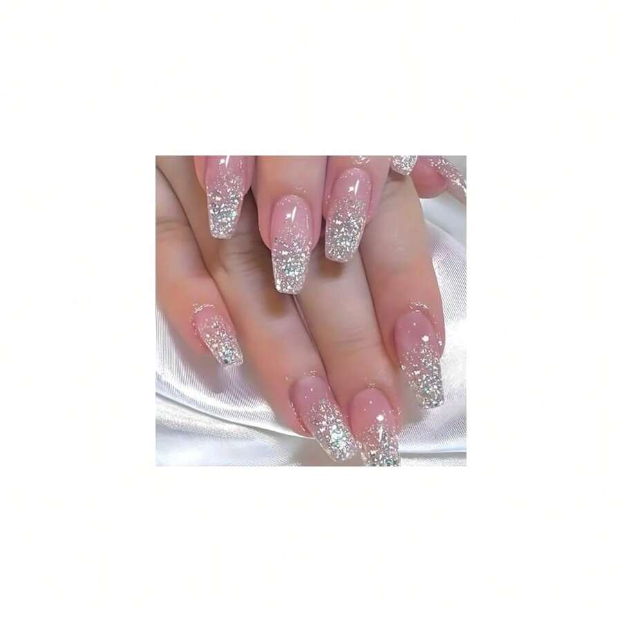 Bling Press On Nails Long Fake Nails Tips Full Cover Sequins False Coffin Nails For Women And FFgirls 24PCS{Inchcolor_nameinch:InchNails-15inch} - 釘子-15 - 查看 1