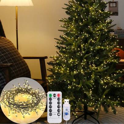 1个LED鞭炮灯，绿色铜线仙女灯串，遥控USB装饰灯，经典8种模式LED装饰照明，USB供电（即插即用），适用于圣诞节、万圣节、感恩节氛围装饰